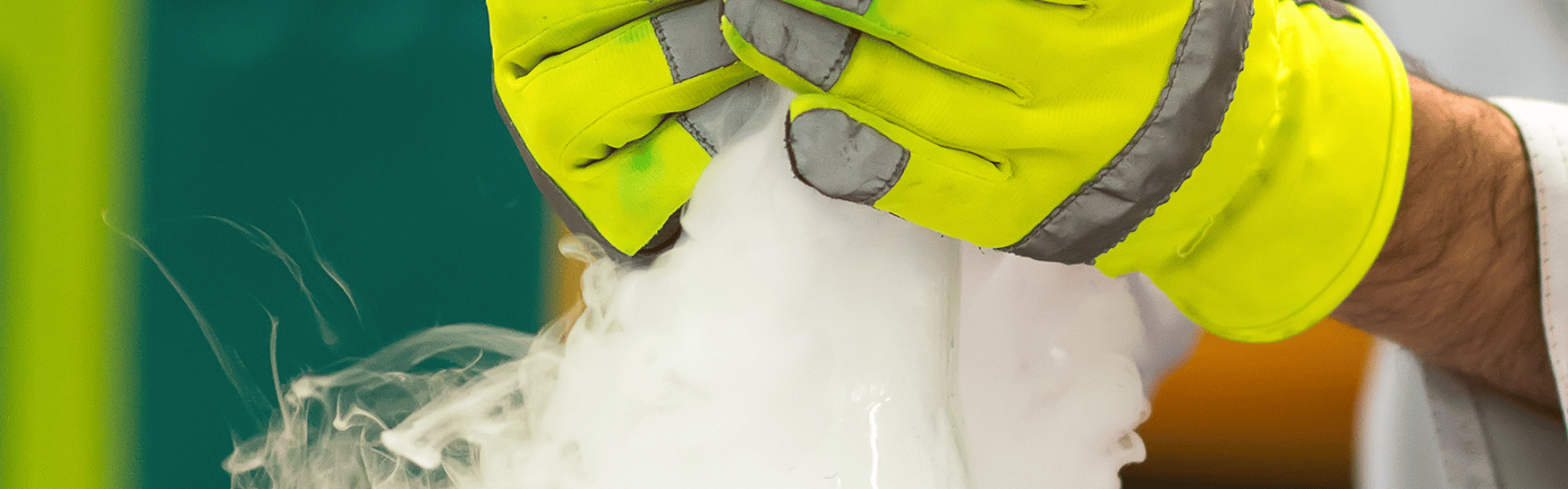 a closeup of working with dry ice